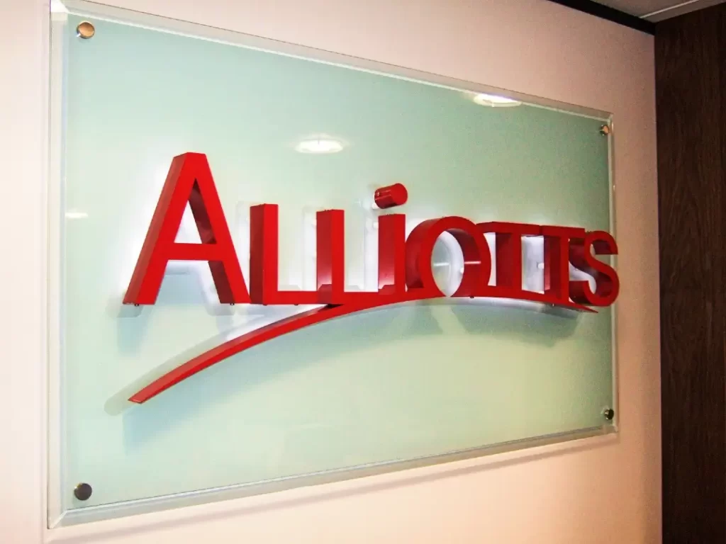 Alliots glass office sign